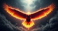 Fiery Eagle Soaring Through Smoke and Flames Royalty Free Stock Photo