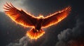 Fiery Eagle Soaring Through Smoke and Flames Royalty Free Stock Photo