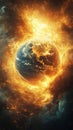 Fiery earth enveloped in flames amidst cosmic chaos Royalty Free Stock Photo