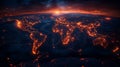 Fiery Earth sunrise, global network, apocalyptic sunset, environmental disaster concept Royalty Free Stock Photo