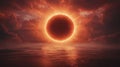 Fiery eclipse over ocean, dramatic sky, fantasy scene Royalty Free Stock Photo