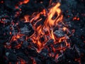 Fiery Embers Dance in the Dark, A Close-Up Look at Burning Charcoal Royalty Free Stock Photo