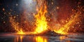 Fiery eruption molten material exploding with intense heat and glowing embers on a dark surface. Generative AI Royalty Free Stock Photo