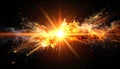 Fiery Explosion Bursting with Sparks and Smoke Against Black Background Royalty Free Stock Photo