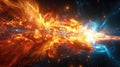 A fiery explosion in space with a blue and red streak Royalty Free Stock Photo
