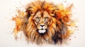 Fiery Eyes of a Lion: Lush Watercolor Mane on White Background AI Generated