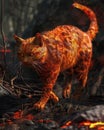 Fiery Feline Prowling Through a Blazing Forest