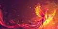 Fiery Fenix with an abstract molten fire background with copy space