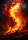 Fiery Fire Dragon Flying Sky Background Trees Angry Molten Breat