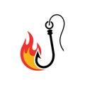 Fiery fishing hook graphic representing danger and caution in a simple bold vector style Royalty Free Stock Photo