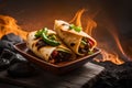 Fiery flames mexican burrito taco meal dish