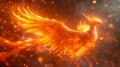 Fiery Flight: A Mystic Bird Soars Through a City of Elemental Fl