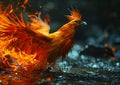 Fiery Flight: The Unique Beauty of a Charismatic Rooster in a Ci