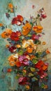 Fiery Fragments: An Impasto Vase of Flowers in a Naturalistic Palette