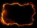 Fiery Frame Border with Sparks and Orange Flames on Black Background Royalty Free Stock Photo