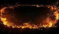 Fiery Frame with Intense Orange Flames and Floating Embers on Black Background Royalty Free Stock Photo