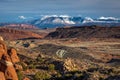 Fiery Furnace and La Sal Mountains at Sunset Royalty Free Stock Photo