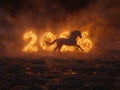Fiery 2026 with galloping horse. Dramatic new year concept for dynamic design Royalty Free Stock Photo
