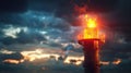 Gas Flare Stack with Flames Burning at an Industrial Plant During Sunset Hours Royalty Free Stock Photo