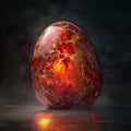 Fiery gemstone with glowing patterns in a dark setting