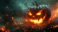 A Fiery, Glowing Jack-o\'-Lantern with a Malevolent Grin Royalty Free Stock Photo