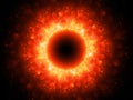 Fiery glowing magical stargate in space with hexagonal patterns