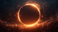 Fiery glowing ring with sparks and smoke in dark space, creating dramatic and intense visual effect Royalty Free Stock Photo
