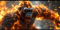 Fiery Gorilla 3D Render: Intense Closeup of Angry Primate Engulfed in Vivid Flames Royalty Free Stock Photo