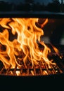 Fiery Grill Flames at Night Royalty Free Stock Photo