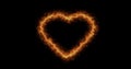 Fiery heart on a black background. Abstract hot heart shape, flame frame. Gradually, a burning outline of fire and Royalty Free Stock Photo