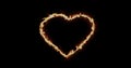 Fiery heart on a black background. Abstract hot heart shape, flame frame. Gradually, a burning outline of fire and Royalty Free Stock Photo
