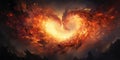 Fiery heart on a dark background. Valentine's day theme. Generative AI Royalty Free Stock Photo