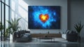 Fiery Heart Nebula Cosmic Artwork in Modern Living Room Royalty Free Stock Photo