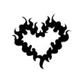 Fiery heart in a trendy gothic style. T-shirt print for Horror or Halloween. Hand drawing illustration isolated on white backgroun Royalty Free Stock Photo