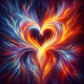 Fiery heart. Twin flame logo. Esoteric concept of spiritual love. Illustration on black background for web sites, wallpapers and