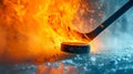 Fiery Hockey Puck Slashed by Stick on Ice. Generative ai Royalty Free Stock Photo