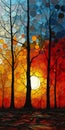 Fiery Horizons: A Mosaic of Spooky Sunset Colors in a Glass Sky