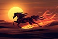 Fiery Horse Galloping in Sunset Landscape. Royalty Free Stock Photo