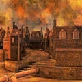 Fiery Industrial Town Ilustration