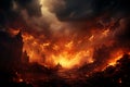 Fiery inferno amidst darkness background