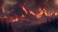 Fiery Inferno Engulfs Mountain Range Forest Landscape Royalty Free Stock Photo