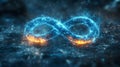 Fiery infinity symbol, dark background, concept art, website banner Royalty Free Stock Photo