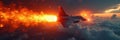 Fiery jet exhaust, intense light, full afterburner thrust , glowing, thrust Royalty Free Stock Photo