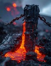Fiery Lava Stream Around a Charred Post Royalty Free Stock Photo