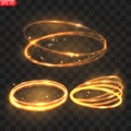 Fiery light circles glow effect, sparkling golden glitter