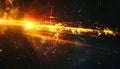 Fiery Light Streaks and Particles Exploding Across Dark Cosmic Background abstract explosion Royalty Free Stock Photo