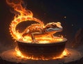 Fiery Lizard in a Cauldron Royalty Free Stock Photo