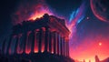 a fiery meteorite hit a ancient greek city causing an apocalyptic explosion. catastrophe. Generative AI