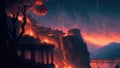 a fiery meteorite hit a ancient greek city causing an apocalyptic explosion. catastrophe. Generative AI