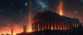 a fiery meteorite hit a ancient greek city causing an apocalyptic explosion. catastrophe. Generative AI